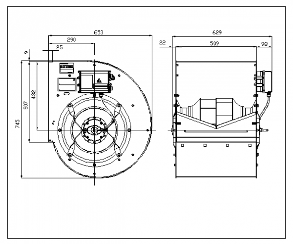 Centifugal fan RDP 400 EC motor 2,3 kW 3~400 V