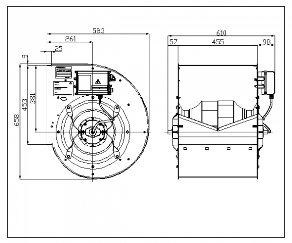 Centifugal fan RDP 355 EC motor 1,1 kW 1~230 V