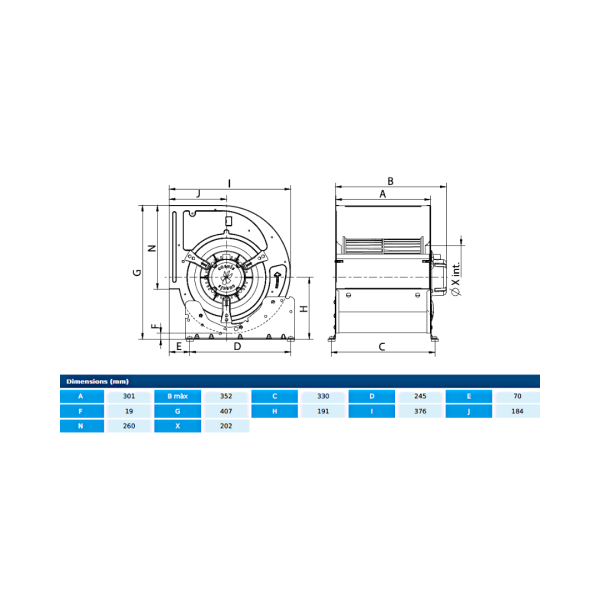 Ventilator centrifugal BD 9/9 M6 0,13kW