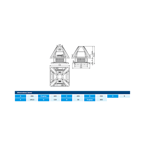 Centrifugal roof fans - CTH3 250 T4 0,12kW