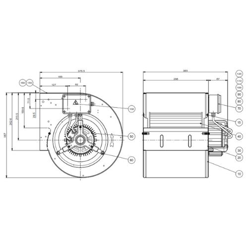 Centrifugal fan DD 9/9 M96R 1F 4P 1V