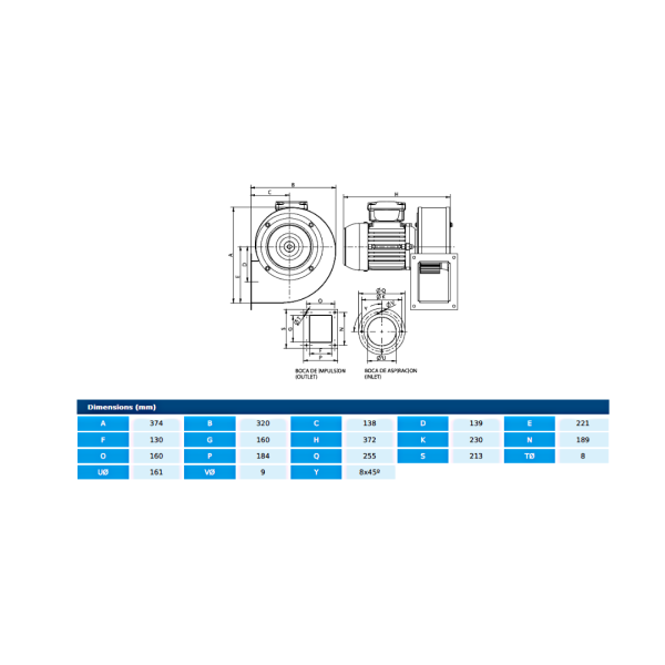 Ventilator centrifugal MB 20/6 T2 0,37kW