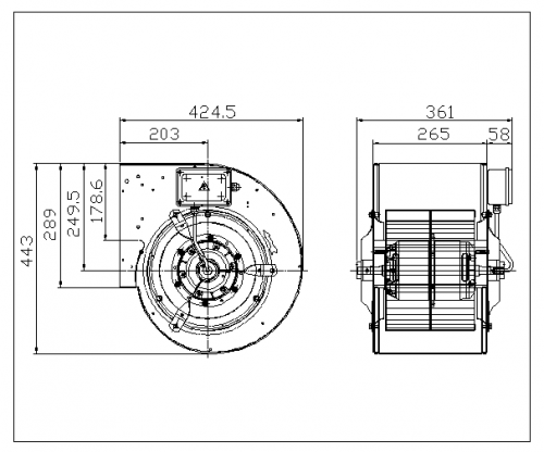 Ventilator centrifugal DDM 280/204 E6G3706 3F 4P