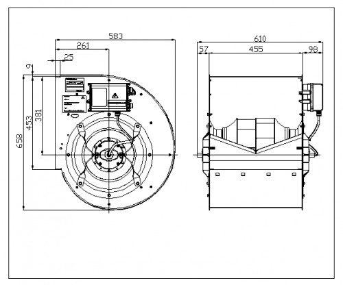 Centifugal fan RDP 355 EC motor 1,1 kW 1~230 V