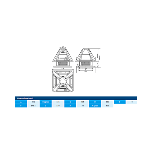 Centrifugal roof fans - CTH3 225 M4 0,12kW